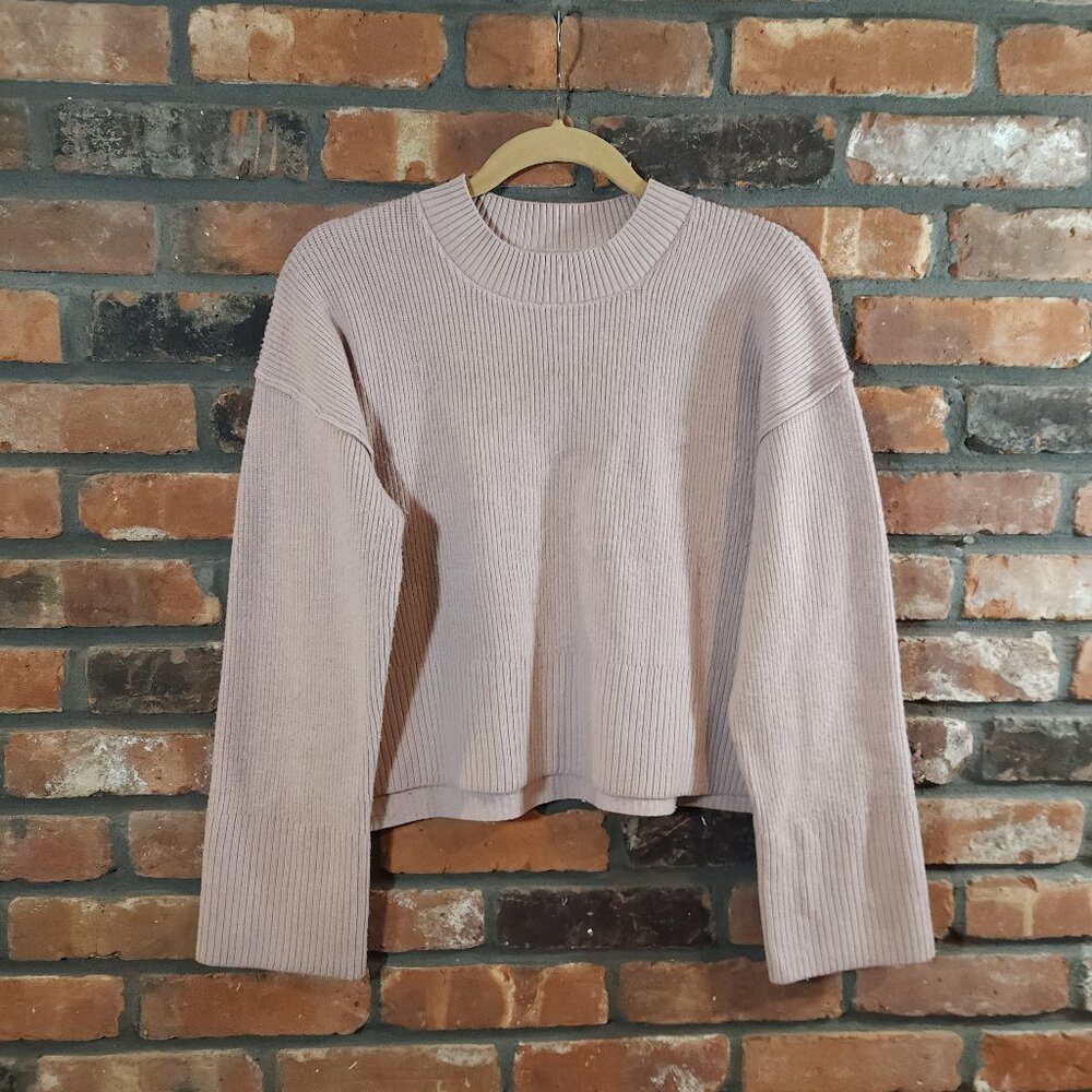 PINK ROSE Ribbed Mock Neck Boxy Drop Shoulder Sweater Cozy Comfy Women's S